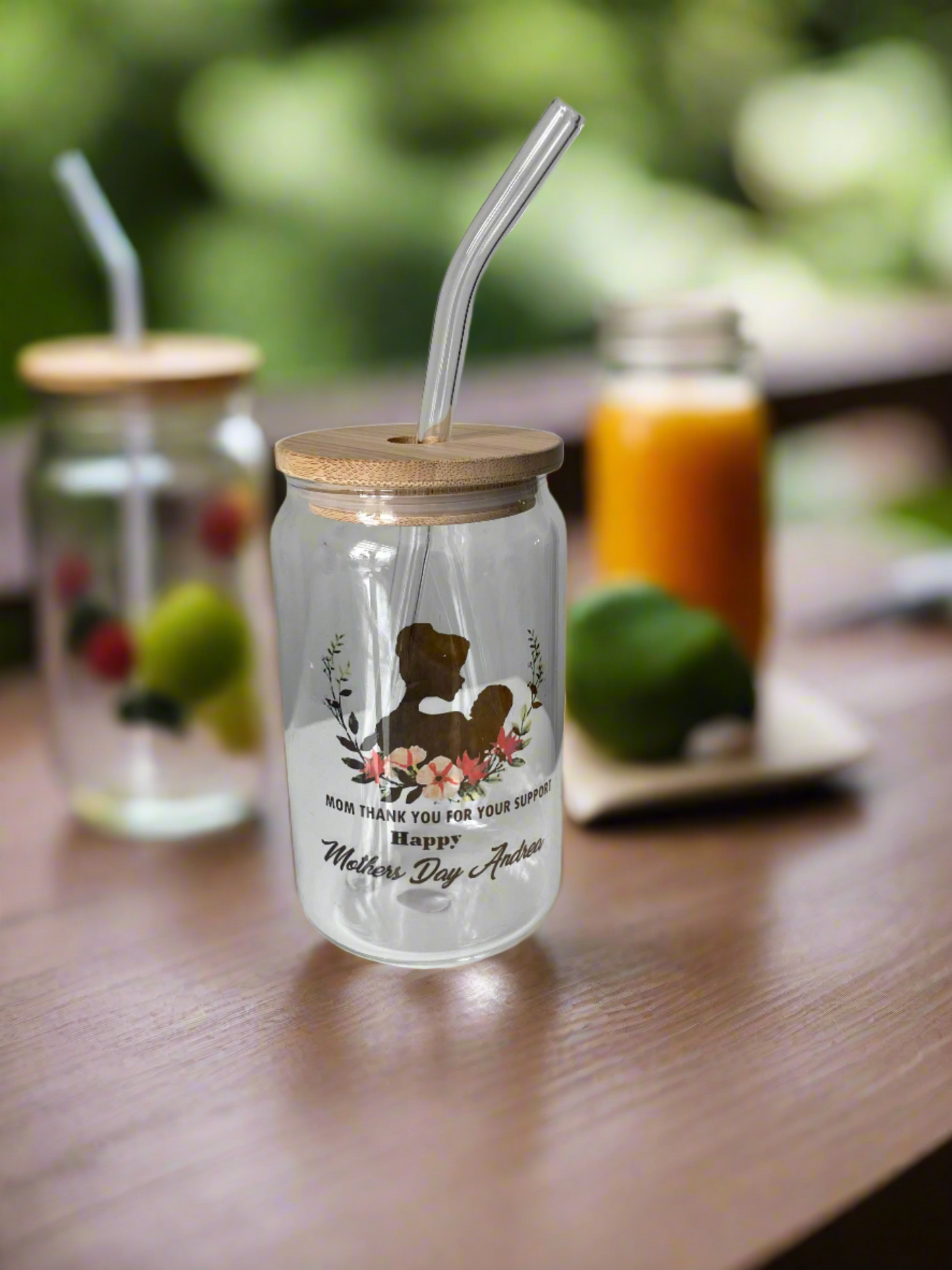 Custom Glass Cups with Lid and Straw