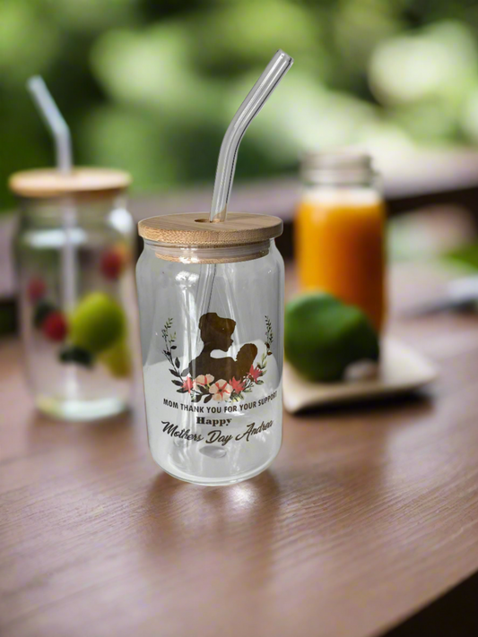 Custom Glass Cups with Lid and Straw
