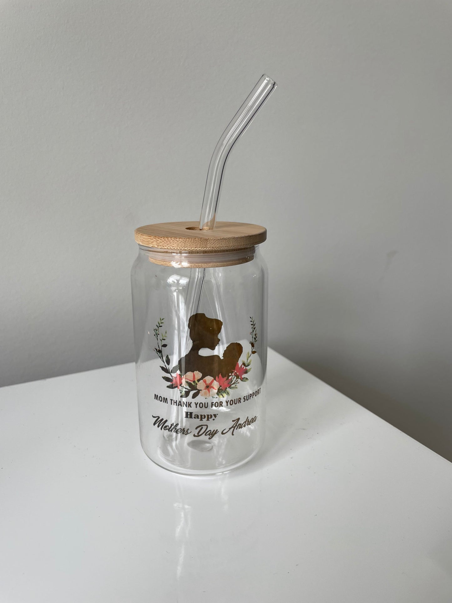 Custom Glass Cups with Lid and Straw